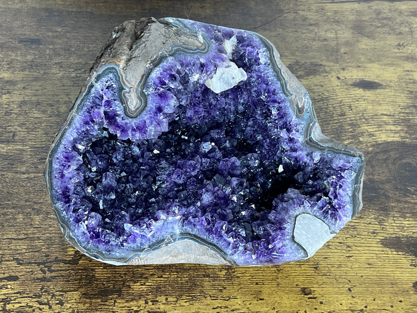 Amethyst - Amethest Partially Polished Geode with Calcite - Uruguay