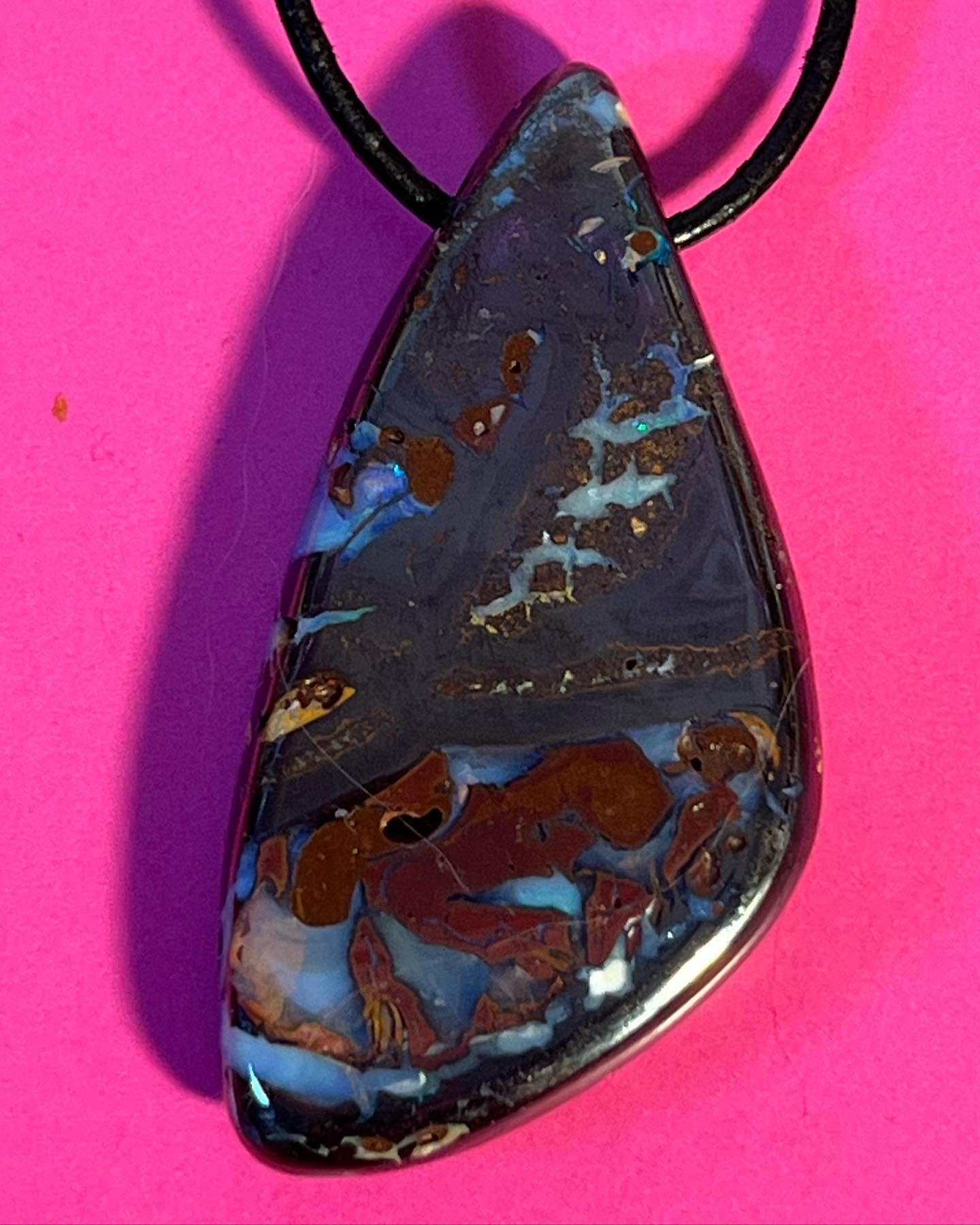 Boulder Opal in Ironstone Freeform Polished Pendant- Australia