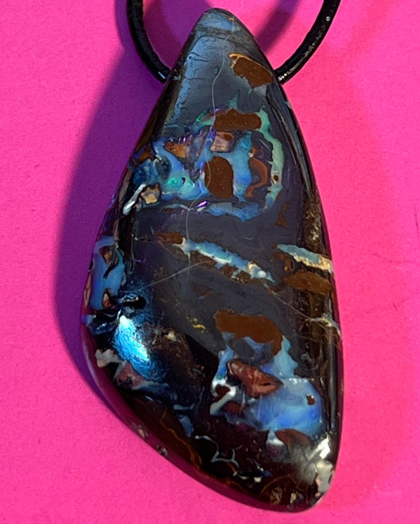 Boulder Opal in Ironstone Freeform Polished Pendant- Australia